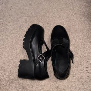 Faux Leather Black Mary Janes with silver buckle